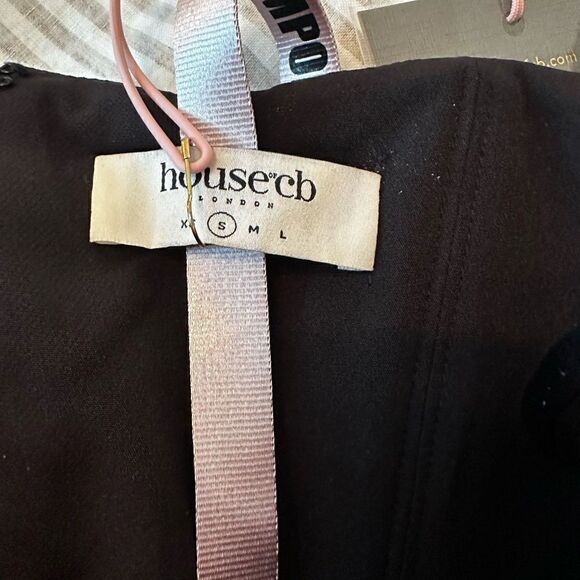 House of CB BLACK SATIN PLEATED CORSET MIDI DRESS-U9 - Picture 6 of 7